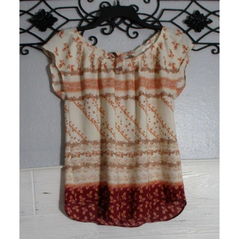 LC Lauren Conrad Women's Top Size XS Short Sleeve Multicolored Floral Round Neck